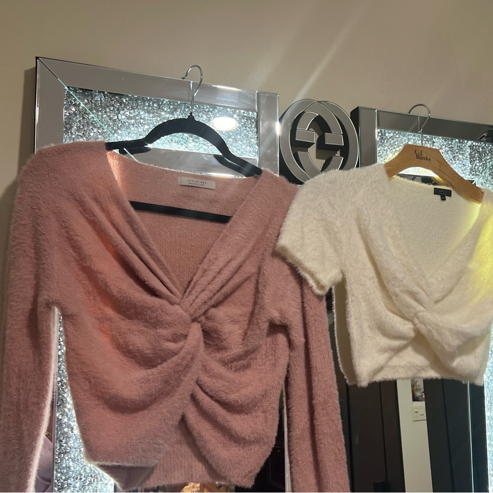 Two cute fuzzy crop tops size large